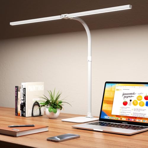 Kaulsoue Desk Lamp Architect Task Dual Head Modern Flexible Gooseneck Tall Dimmable Light for Home Office, 5 Color Modes,Remote Control, 1500lm 24W Extra Bright Lighting