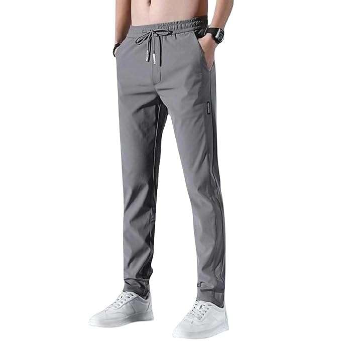 Men's Lycra Solid Jogger Pants with Elastic Waistband and Pockets-image-6