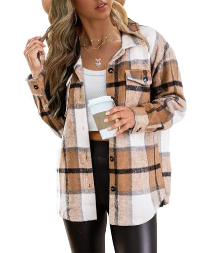 Lista de Camisas de Moda para Dama , tabla con los diez mejores. 46 VIOPY Chamarra de Franela Mujer Moda Sobrecamisa Camisa Cuadros Mujeres Blusas Manga Larga Causal Dama Saco Abrigo para Navideña Otoño Invierno (Marrón, CH)