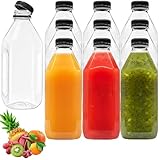 Coloch 10 Pack 33 Oz Plastic Juice Bottles with Black Caps, 1L Empty Clear Soda Bottle Reusable Drink Container Plastic Milk Bottle for Water, Juice, Beverage, Cold Drinks, Picnic, Home Use