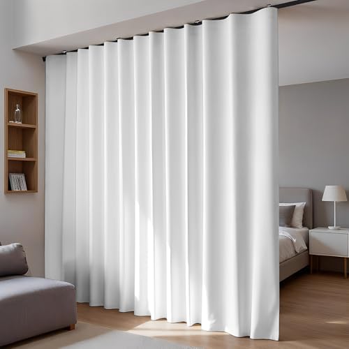 Image of Room Divider Blackout Curtains Flexible Sliding Tracks Sets Ceiling Mounted Rod Window Curtain Privacy Separation for Bedroom Living Rooms,1 Panel Gray White Drape and Black Track Set-W72xH84 in
