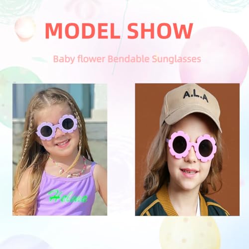 Baby flower Sunglasses with Strap Round Flower Flexiable Bendable Glasse for Infant Boys Girls 0-24 Months2