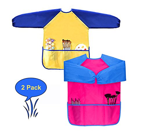Children Art Smocks, Kids Waterproof Artist Painting Aprons Long Sleeve with 3 Pockets