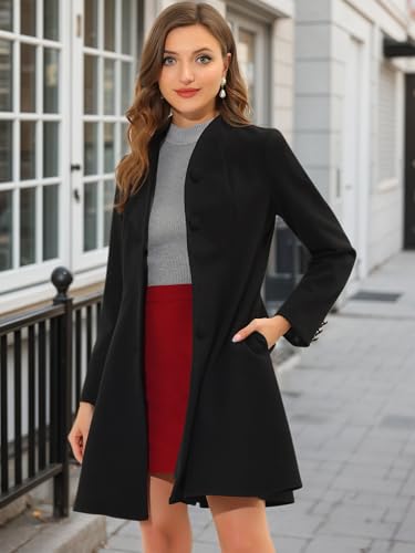 Allegra K Women's Single Breasted Coat A Line Mid-Long Peacoats Outerwear Winter Coats2