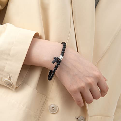 Softones 6Mm Bead Cross Pendant Bracelet For Women Healing Stone Stretch Prayer Bracelet For Boy Girls,With Gift Box, 7 5 Inch #TOP6