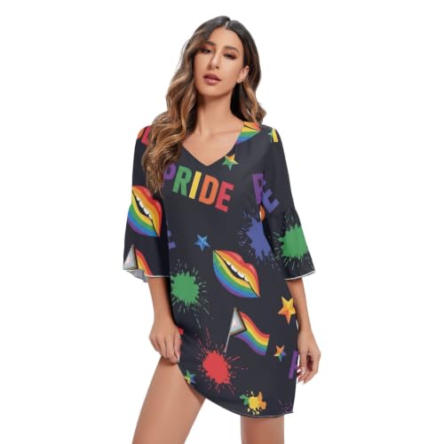 Robe d'été arc-en-ciel à manches 3/4 décontractée pour femme