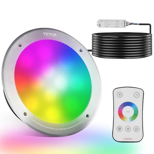 VEVOR LED Pool Light, 12V 40W, 10-Inch RGBW Color Changing Lights for Inground Pools Ponds & Spas, Includes 100 ft Cord, Remote Control, Suitable for 10- Inch Large Wet Niches, IP68 Submersible