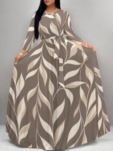 Image of PinkPatty Women's Long Sleeve Maxi Dress Plus Size Casual V Neck Wrap Dress with Pockets&Belt