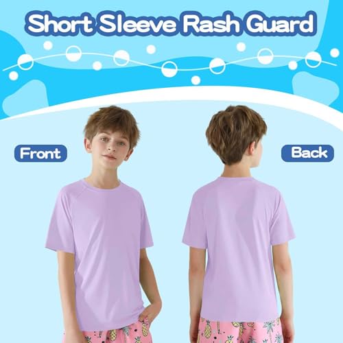 Boys' Short Sleeve UPF 50+ Rashguard Swim Shirt Quick Dry Water Beach Sun Protection Athletic Shirts for Kids Youth4