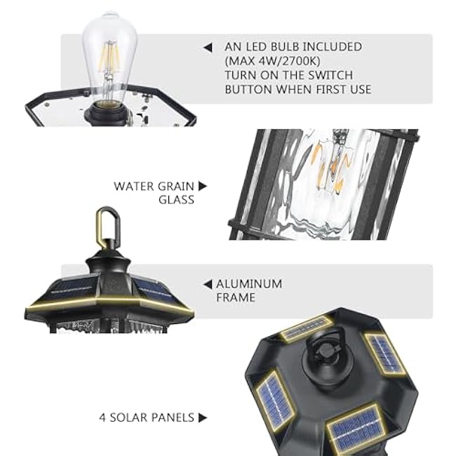 Emliviar Integral Solar Lamp Post LED Matte Black 2084P-ML SL BK
