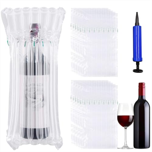 FWHFNB 10 Piezas Envasado de Botellas de Vino,Bolsa de Columna de Aire Inflable,Protector de Botella de Vino,con Bomba de Air, para el Embalaje y Transporte Seguro de Botellas de Vidrio
