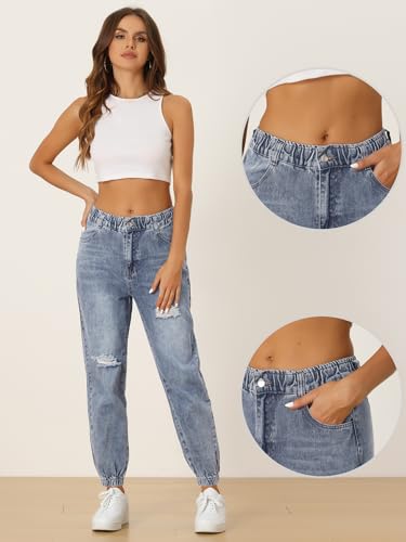 Allegra K High Waisted Jogger Jeans for Women's Casual Ripped Distressed Cargo Denim Pants2
