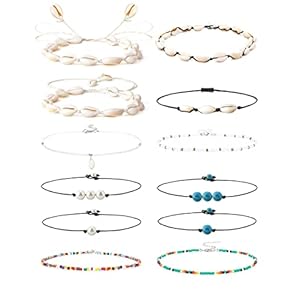 Finrezio 10-12 Stks Pearl Shell Choker Ketting Strand Kettingen Voor Vrouwen Meisjes Ajustable Natuurlijke Cowrie…