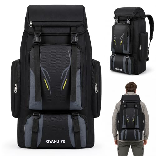 Yaskyly 70L Campingrucksack Wanderrucksack Herren Damen Großer Trekkingrucksack Reiserucksack Wasserdicht Wandern Taktischer Rucksack mit Regenhülle für Camping Trekking Mountainering Outdoor Reisen