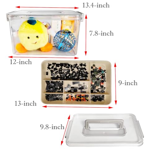 Image of 13-Inch Arts and Crafts Organizer Storage with Removable Plastic Storage Boxes Bin with Handle Container Latching Organization for Legos,Stationery,Beads,Playdoh Supplies Clear White