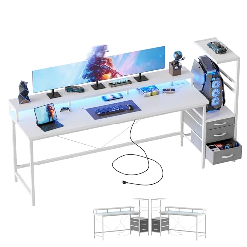 Image of Mericonia 68 inch Gaming Desk with Drawers, Reversible Computer Desk, White