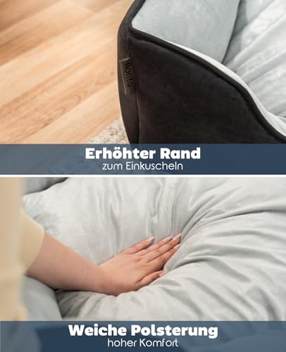 lionto Hundebett 2-in-1 mit komfortablem Einstieg, kuscheliges Heimtierbett zum Wenden für Hunde und Katzen, 110x80 cm, Hundekissen in pflegeleichter Wildlederoptik, schwarz/grau