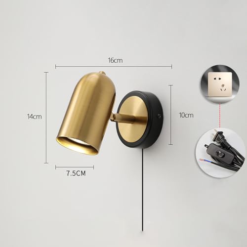 Aplique de pared LED negro y oro de 350° con enchufe e interruptor para dormitorio 6