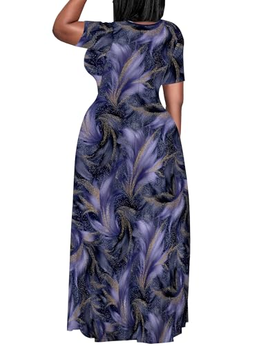 Image of PinkPatty Plus Size Dress for Women Casual Crew Neck Short Sleeve Maxi Dress Oversized Summer Beach Dresses with Pockets