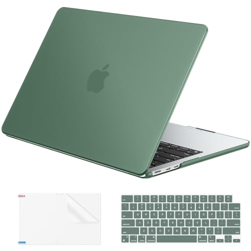 Image of EooCoo Case Compatible with MacBook Air 15 inch M5 2026 2025-2023 Release M4 M3 M2 Model A3448 A3241 A3114 A2941, Plastic Hard Shell Case & Keyboard Cover & Screen Protector, Matte Midnight Green