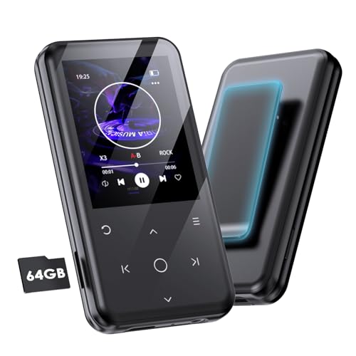 Gueray MP3 Player Bluetooth mit Clip 64GB MP3 Player mit Lautsprecher Unterstützt FM-Radio Rekorder Alarm Video E-Book Bilder TF-Karte bis zu 128GB