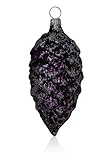  Lauschaer Glas Tannenzapfen lila matt mit Dekor 4 Stück Christbaumschmuck Weihnachtsbaumschmuck mundgeblasen, handdekoriert Original
