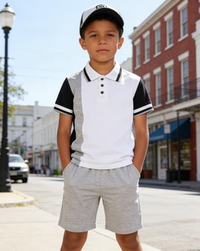 Image of Boys 2 Piece Outfits Short Sleeve Basketball Pattern T-Shirt and Shorts Summer Clothes for Kids 5-12 Years