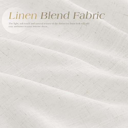 Image of Nanspring Ivory White Linen Curtains 102 Inches Length for Living Room Extra Long 2 Panels Grommet Light Filtering Farmhouse Large Sheer Window Drapes Flax Burlap Soft Curtain for Sliding Glass Door