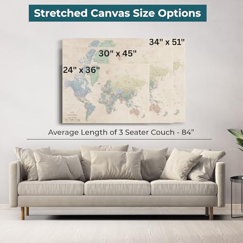 Image of Push Pin Travel Maps Sandy Dreams World Pin Board - Personalized Stretched Canvas Travel Map with Pins, Adventure Wall Art Decor for Tracking Trips - 30 inch x 45 inch