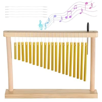 20 Notes Chime with Rich Tone, Adults Youth Serenity Bell Wind Chime, Mallet, 20-Bar Instrument, Wood Table, Single Row Percussion Instrument, Desktop Hand Chime