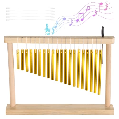 Skdqiee 20 Note Chime Bell, Single Row 20-Bar Wind Chime Percussion Instrument, Wooden Desktop Hand Chime with Mallet, Table Wind Chime Instrument for Adults Youth