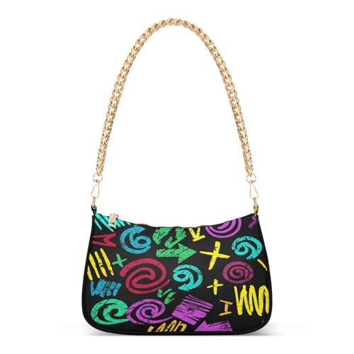 Shoulder Bag for Women Grunge Geometric Shapes Tote Handbag Crossbody Bag with Zipper Closure