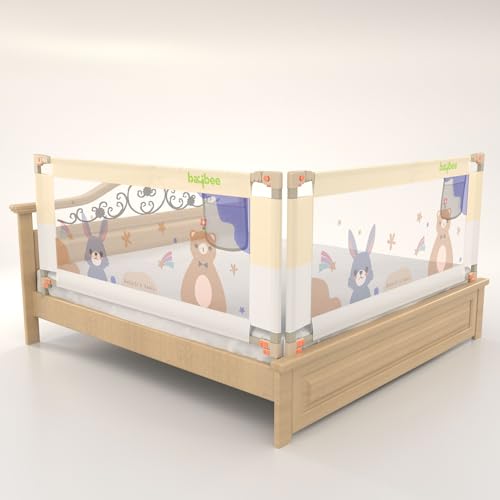 Image of BAYBEE Bed Railing for Baby Safety Guard for Kids | Bed Side Protector for Baby Falling Guard with 28 Level Height Adjustable & Portable Bed Rails for Babies (6.5FtX5Ft, 2 Sides, White /Beige)