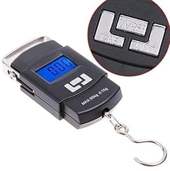 TECHTOP Portable Digital 50 Kg Weighing Scale with Metal Hook Electronic Portable Fishing Hook Type Digital LED Screen Luggage Weighing Scale, Weight Machine for Kitchen (Black)