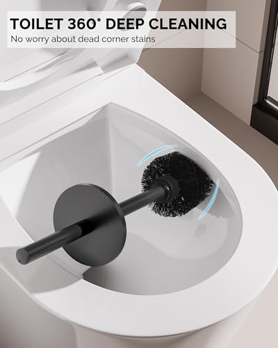 Image of Toilet Brush and Holder Set, 2 Pack Stainless Steel Toilet Bowl Brush with Lid, Rust Proof Toilet Cleaner Brush with Caddy, Durable Bristles, Splash Proof, Ideal for Bathroom(Matte Black)