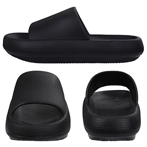 【𝟐 𝐏𝐀𝐂𝐊】 Cloud Slides Unisex-Adult Cloud Slides For Women And Men Non Slip Shower Slippers Cloud Slippers For Women And Men Slides For Women And Men House Slippers For Women And Men Black #TOP1