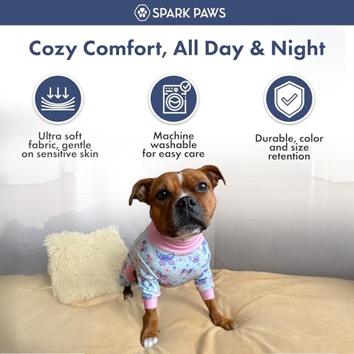 Image of Spark Paws Dog Pajama, Dog Recovery Suit Male, Onesie, Ultra-Soft and 4-Way Stretch, for Small Medium and Large Breed - Butterfly Dreams - 5XL