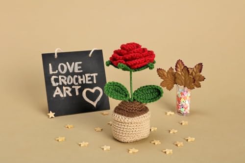 Image of Handmade Crochet Sunflower Pot - Eco-Friendly Knitted Flower Plant, Perfect Decorative Piece for Home, Office Table & Gifting Purpose (Maroon)