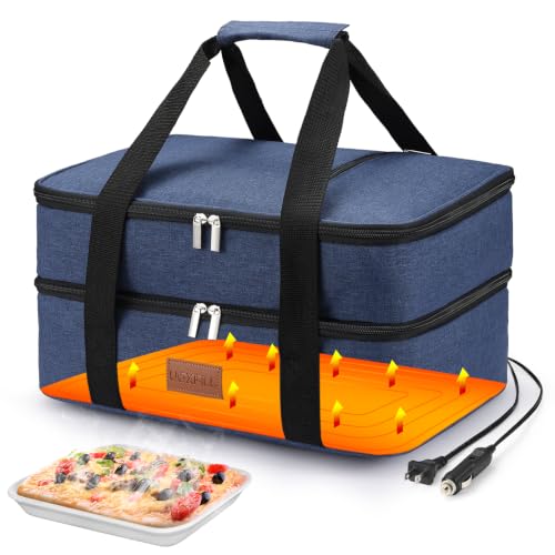 Image of Food Warmer Electric Casserole Carrier - Large Double Decker Heated Lunch Bag for Car Truck,12V /24V /110V,Thermos for hot Food for Potluck Cookouts Parties Picnic,Fits 9 inchx13 inch Baking Pan (Navy)
