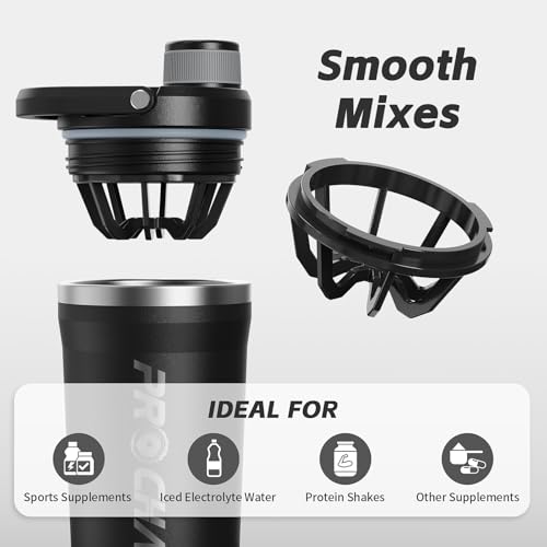 PROCHAIN Insulated Stainless Steel Shaker Bottle, Metal Shaker Cup for Protein Shakes with Storage, Leak-Proof Twist Lock Lid, Perfect for Gym Sports, 20 oz (Black) by PROCHAIN - Image 3