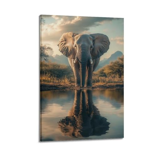 Poster éléphant nature 20x30 cm sous cadre pour décoration murale moderne