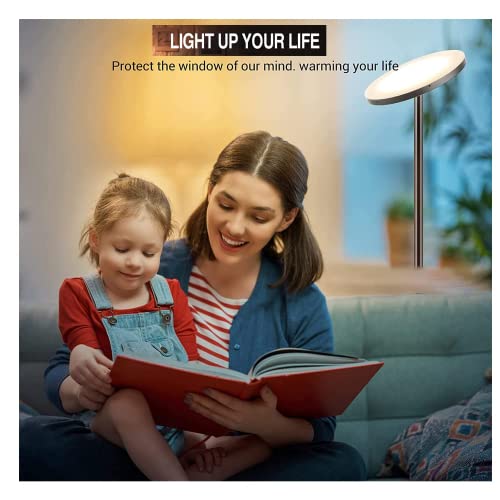 Led Floor Lamp With Remote,Reading Lamp Dimmable Brightness Standing Lamp,2900Lm Up-Light(25W) &Down-Light(5W),Can Be Adjusted Independently With Remote & Touch Control Torchiere 3 Color #TOP3