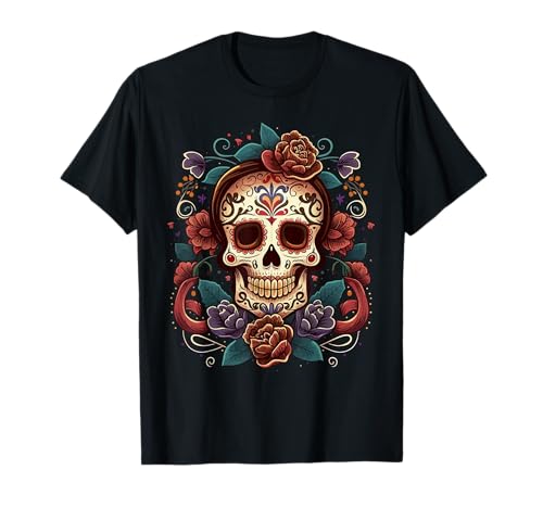 Flores Cinco De Mayo Cráneo De Azúcar Mexicano Dia de Los Muertos Camiseta
