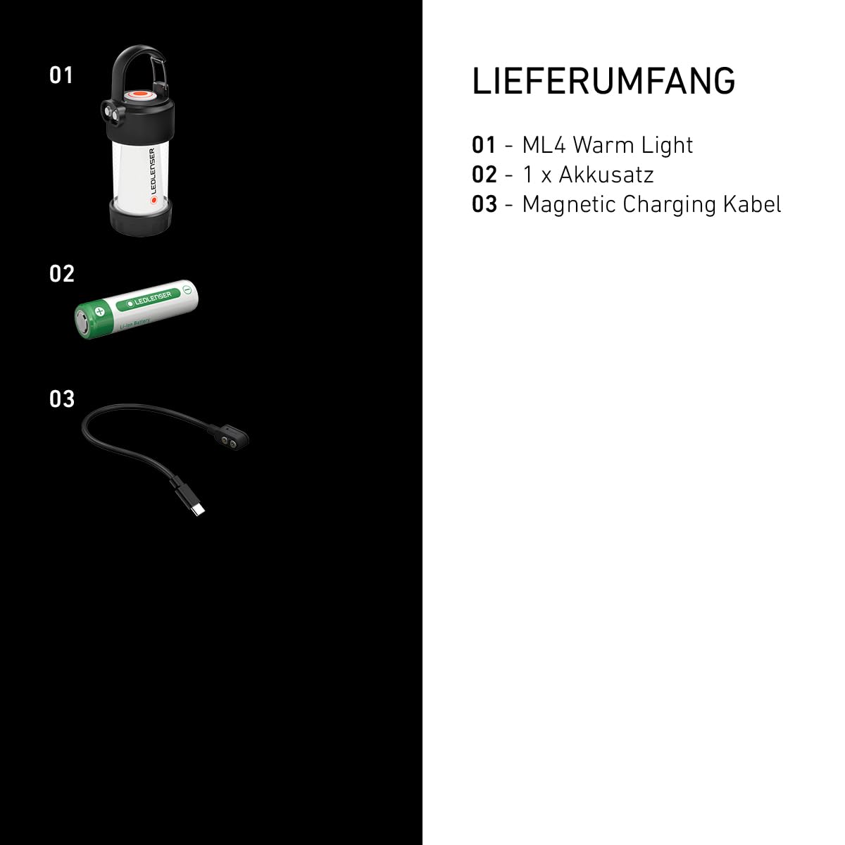 Ledlenser ML4 Warm Light LED Laterne, 300 Lumen, bis 40h Laufzeit, aufladbar, Rotlichtfunktion, Schwarz