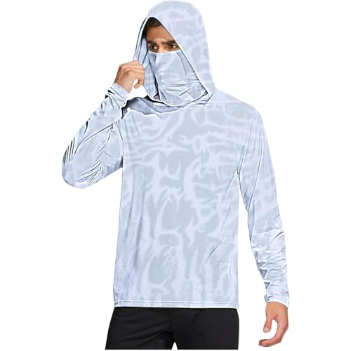 Men's UPF 50+ Fishing Hoodie Shirts SPF UV Sun Shirts with Gaiter Rash Guard Long Sleeve Outdoor Hiking Swim T-Shirts