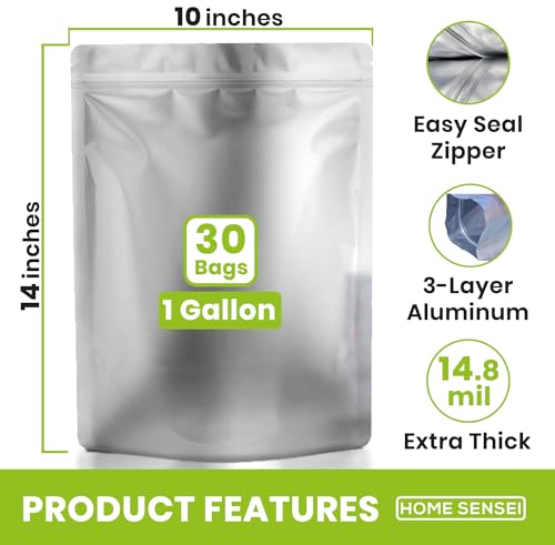 30 Mylar Bags for Food Storage 1 Gallon - Extra Thick 15 Mil - Long Term & Food Grade - Mylar Bags with Oxygen Absorbers 400cc- Zipper, Resealable, Stand-up Gousset - Bolsas Mylar con Abosrbentes - Image 3