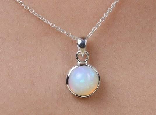 Miniatura 2 de Colgante de ópalo etíope redondo natural 925 collar de plata esterlina joyería de piedra natal de octubre, Gema, Ópalo etíope