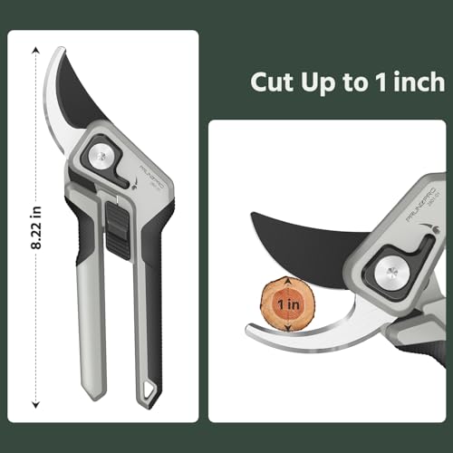 Image of PrunePro Pruning Shears for Gardening Professional Bypass Hand Pruner Up to 1 Inch Cut Capacity Sharp Stainless Steel Blade Garden Scissors Plant Flower Garden Clipper Grey 1 Pack