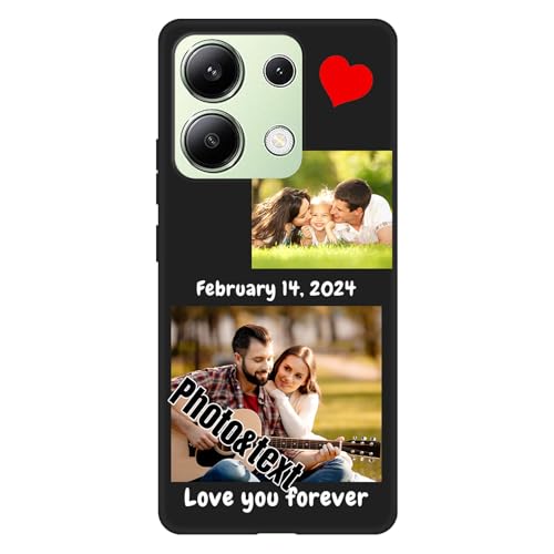 KakaTify Personalized Custom Phone Case for Redmi Note 13 Protective Soft TPU Customized Photo Image Text Logo Cover Presents for Family Friends 2 Photo-Black