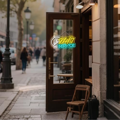 Image of Open Neon Sign 24H Service Neon Signs for Wall Decor USB Powered Adjustable LED Letters Sign Lights for Shop Bar Party 24Hours Open Place Club Gifts Convenience Stores Wall Decor